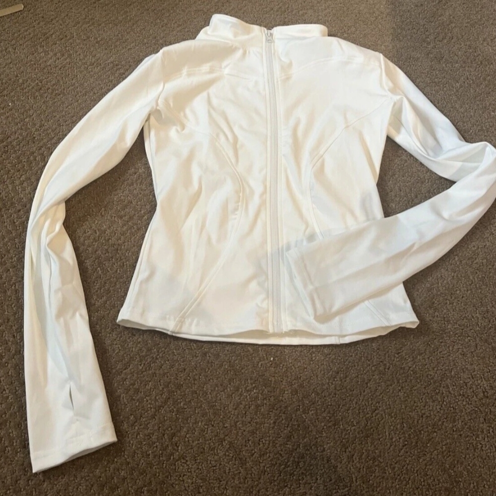 WOMENS WHITE FITTED LONG SLEEVE ZIP THUMB HOLE TOP/JACKET -SMALL